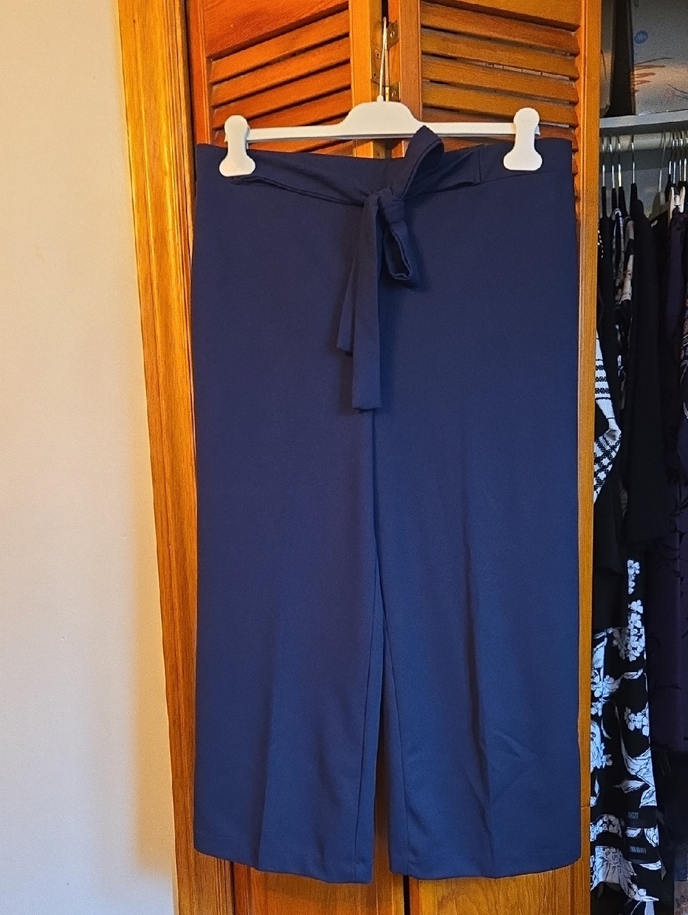 Navy Faux Tie-Waist Gaucho Pants